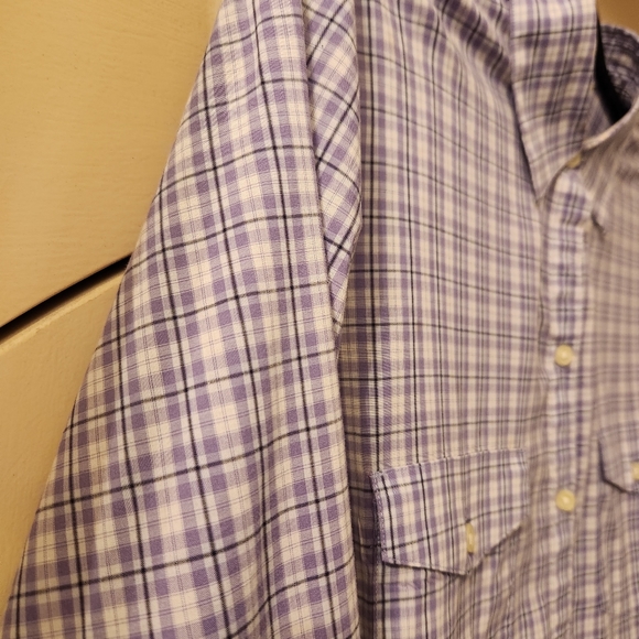 Banana Republic boyfriend cut blue,white, lavender plaid cotton shirt. SZ XL - Picture 7 of 10